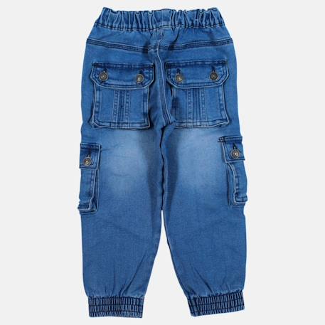 Jean cargo coupe ample, taille à cordon Bleu délavé+Noir délavé 4 - vertbaudet enfant 