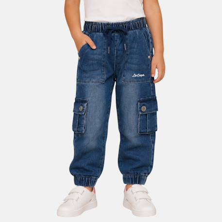 Jean coupe large, taille à cordon, poches cargo Bleu used 1 - vertbaudet enfant 