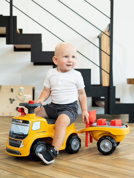 Porteur chantier avec assise ouvrante et volant directionnel avec klaxon, remorque et jeux de sable Jaune jcb+Jaune volvo 6 - vertbaudet enfant 