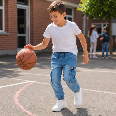 Jeans garçon avec cordon Bleu délavé+Noir délavé 2 - vertbaudet enfant 