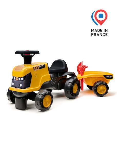 Porteur tracteur 1er âge à volant directionnel avec klaxon, roues silencieuses et remorque Jaune jcb 4 - vertbaudet enfant 