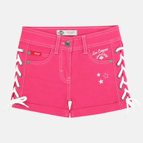 Short en jean à laçage latéral, coupe décontractée Bleu brut+Rose fuchsia+Vert kaki 10 - vertbaudet enfant 