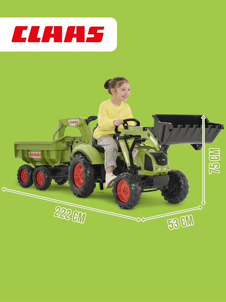 Tractopelle à pédales avec excavatrice arrière, selle pivotante et remorque double essieux basculante Jaune komatsu+Vert claas 11 - vertbaudet enfant 