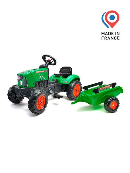 Tracteur à pédales supercharger avec capot ouvrant et remorque Rouge+Vert 10 - vertbaudet enfant 