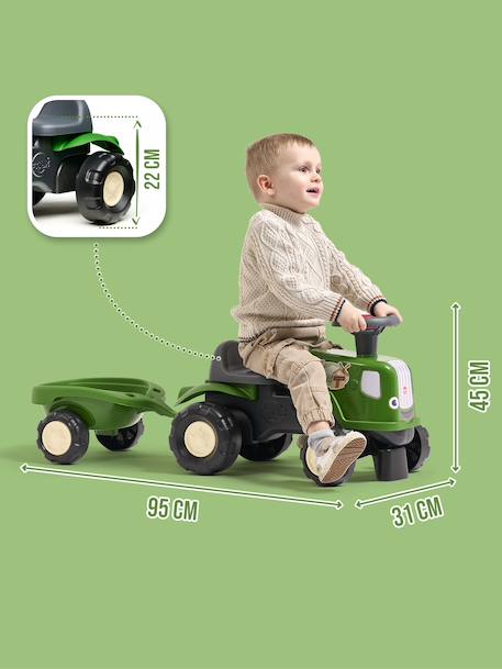Porteur tracteur birdy farm 1er âge à volant directionnel avec klaxon, remorque. Rose+Rouge+Vert 15 - vertbaudet enfant 