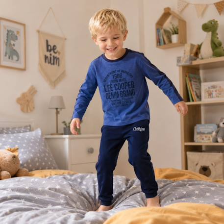 Pyjama imprimé manches longues, col rond Bleu marine+Gris clair+Sable+Vert kaki 2 - vertbaudet enfant 