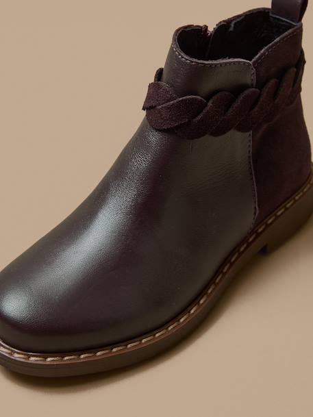 Boots tresse en cuir Bordeaux chocolat+Marine 6 - vertbaudet enfant 