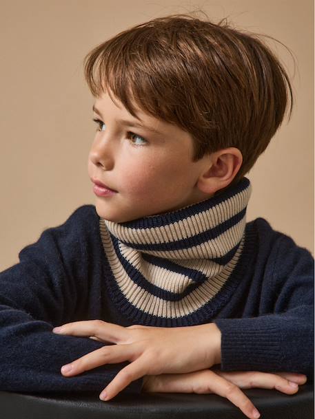 Snood laine mérinos enfant - cyrillus x les 3 tricoteurs Marine+Rayure marine 3 - vertbaudet enfant 