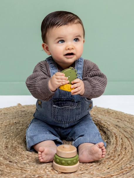 Tour à empiler en bois FSC® et silicone jaune+rose+vert 10 - vertbaudet enfant 