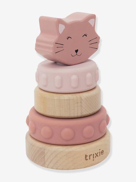 Tour à empiler en bois FSC® et silicone jaune+rose+vert 8 - vertbaudet enfant 