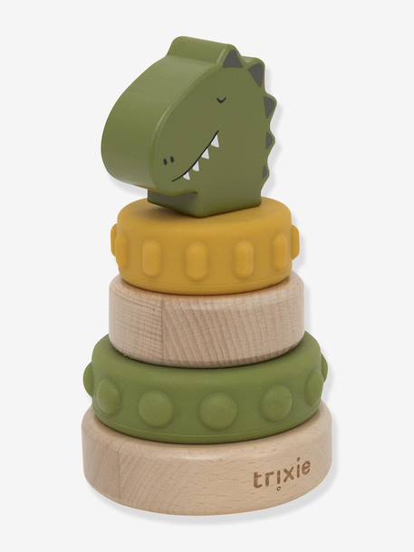 Tour à empiler en bois FSC® et silicone jaune+rose+vert 13 - vertbaudet enfant 