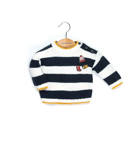 Pull 100% coton bébé garçon Indigo/ naturel 1 - vertbaudet enfant 