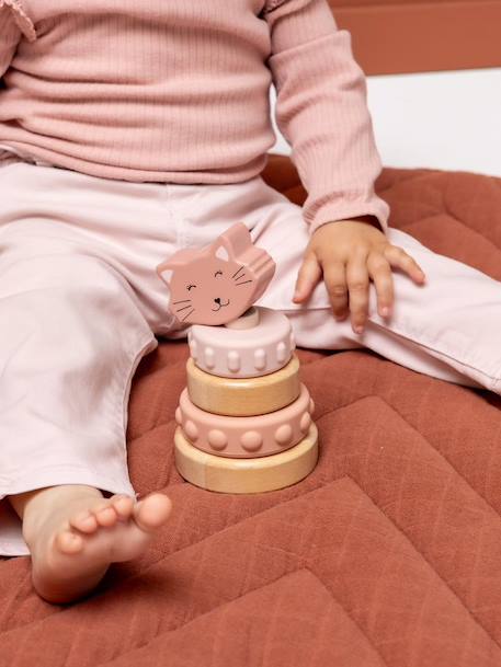 Tour à empiler en bois FSC® et silicone jaune+rose+vert 5 - vertbaudet enfant 