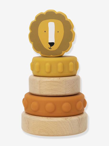 Tour à empiler en bois FSC® et silicone jaune+rose+vert 2 - vertbaudet enfant 