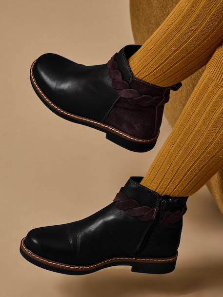 Boots tresse en cuir Bordeaux chocolat+Marine 1 - vertbaudet enfant 