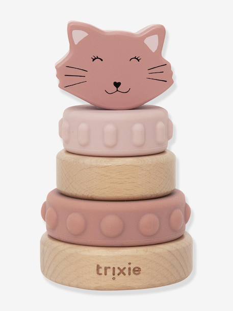 Tour à empiler en bois FSC® et silicone jaune+rose+vert 7 - vertbaudet enfant 