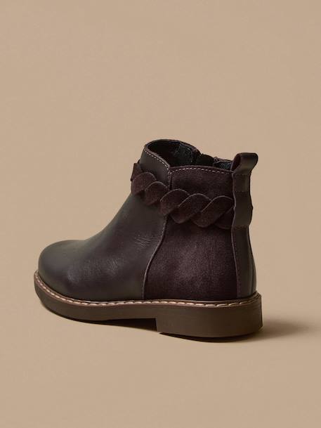 Boots tresse en cuir Bordeaux chocolat+Marine 2 - vertbaudet enfant 