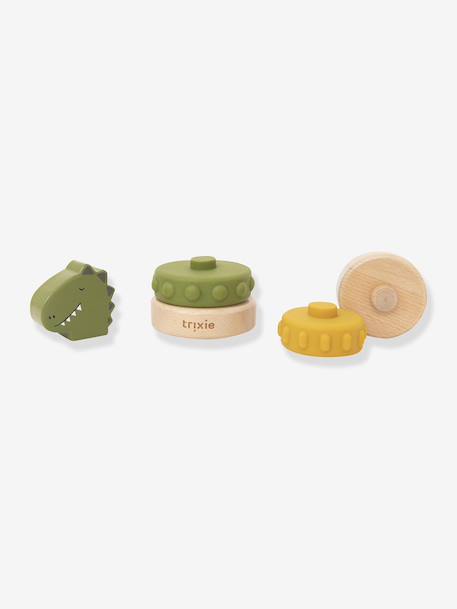 Tour à empiler en bois FSC® et silicone jaune+rose+vert 14 - vertbaudet enfant 