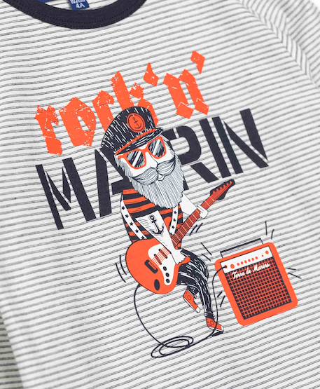T-shirt manches longues 100% coton garçon Fond naturel raye indigo 3 - vertbaudet enfant 