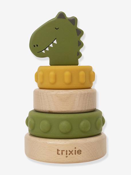 Tour à empiler en bois FSC® et silicone jaune+rose+vert 12 - vertbaudet enfant 