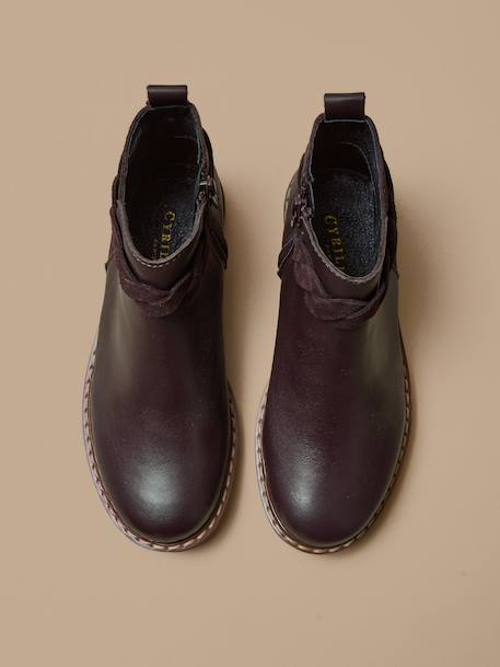Boots tresse en cuir Bordeaux chocolat+Marine 3 - vertbaudet enfant 