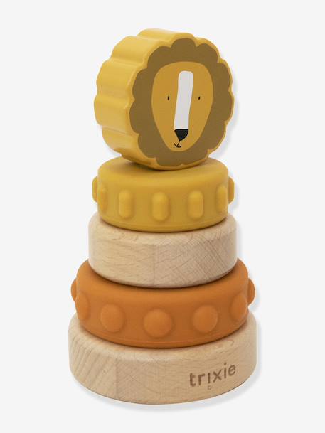 Tour à empiler en bois FSC® et silicone jaune+rose+vert 3 - vertbaudet enfant 