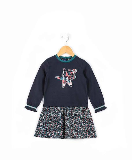 Robe manches longues 100% coton fille Bleu indigo 1 - vertbaudet enfant 