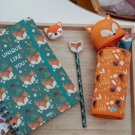 Set de papeterie enfant crayon règle taille-crayon Dino - vert+Élephant - bleu+Licorne - rose+Lion - orange+Ours polaire - bleu clair+Renard - vert paon 28 - vertbaudet enfant 
