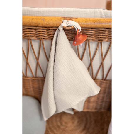 Doudou lange attache tétine en gaze de coton jeanne Beige+Blanc+Bleu+Camel+Écru+Gris clair+Rose+Terracotta+Vert de gris 2 - vertbaudet enfant 
