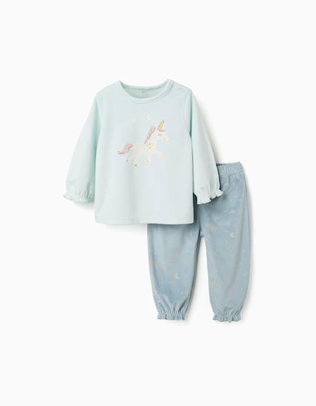Pyjama en velours avec licorne qui brille dans le noir Bleu clair 1 - vertbaudet enfant 