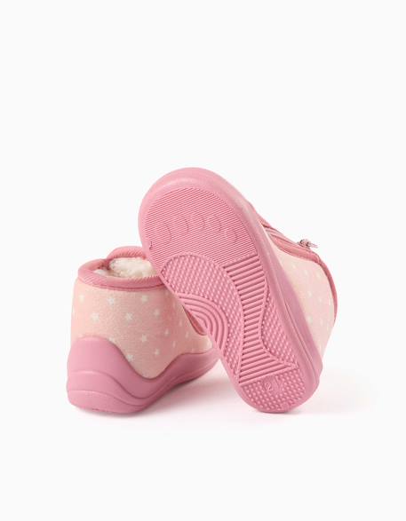 Chaussons en velours avec motif étoile Rose clair 3 - vertbaudet enfant 