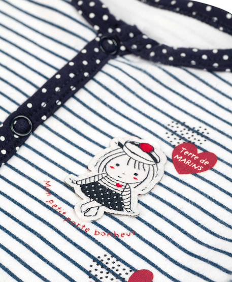 Ensemble bébé 3 pièces 100% coton bébé fille Fond blanc opt raye marine 2 - vertbaudet enfant 