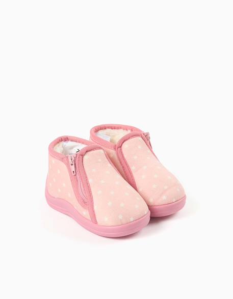 Chaussons en velours avec motif étoile Rose clair 2 - vertbaudet enfant 