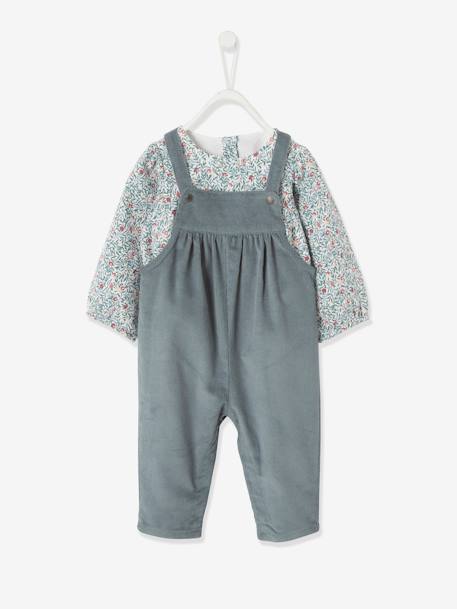 Ensemble blouse et salopette velours bébé fille bleu céleste 2 - vertbaudet enfant 