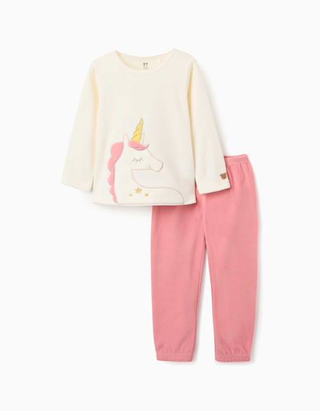 Pyjama en polaire avec licorne brodée Blanc 1 - vertbaudet enfant 