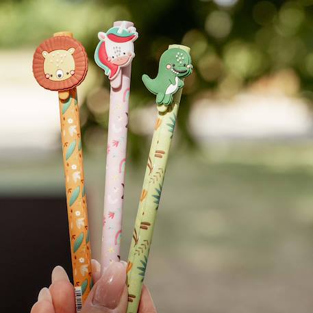 Set de 3 stylos gel effaçables animaux Bleu, ours, licorne, renard+élephant, piovre, dino+lion, licorne, dino 13 - vertbaudet enfant 