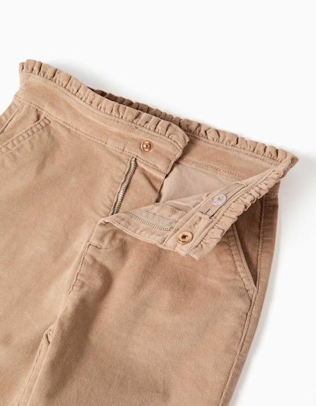 Pantalon en velours côtelé avec taille paperbag à volants Beige clair+Rose 3 - vertbaudet enfant 