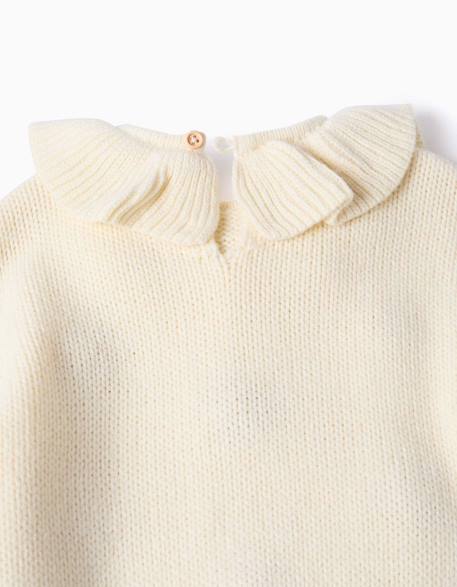 Pull en maille épaisse avec fleurs brodées Blanc 3 - vertbaudet enfant 