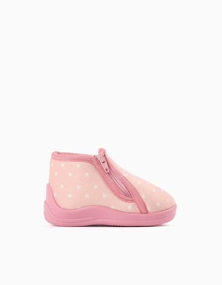 Chaussons en velours avec motif étoile Rose clair 1 - vertbaudet enfant 
