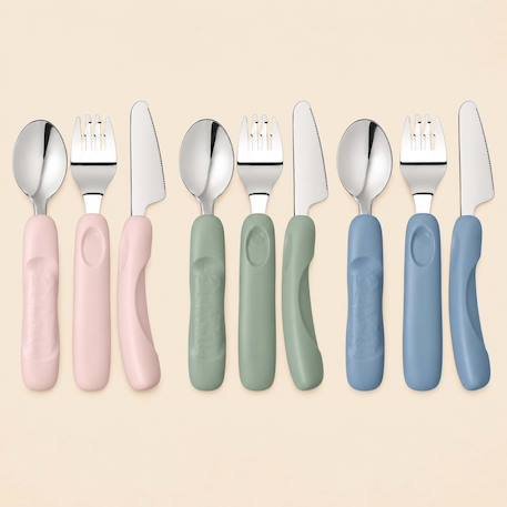 Set de 3 couverts ergonomiques en inox pour enfant Bleu+Rose+Vert 6 - vertbaudet enfant 