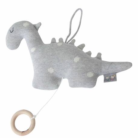 Peluche musicale en tricot de coton dino Gris 1 - vertbaudet enfant 