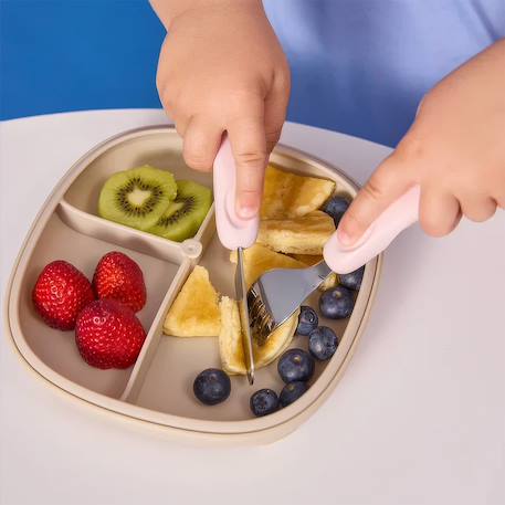 Set de 3 couverts ergonomiques en inox pour enfant Bleu+Rose+Vert 8 - vertbaudet enfant 
