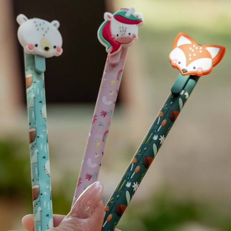 Set de 3 stylos gel effaçables animaux Bleu, ours, licorne, renard+élephant, piovre, dino+lion, licorne, dino 2 - vertbaudet enfant 