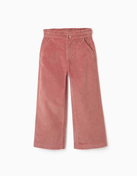 Pantalon en velours côtelé avec taille paperbag à volants Beige clair+Rose 4 - vertbaudet enfant 
