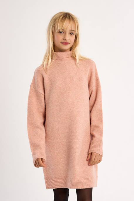 Robe en maille, col roulé Beige+Rose 9 - vertbaudet enfant 