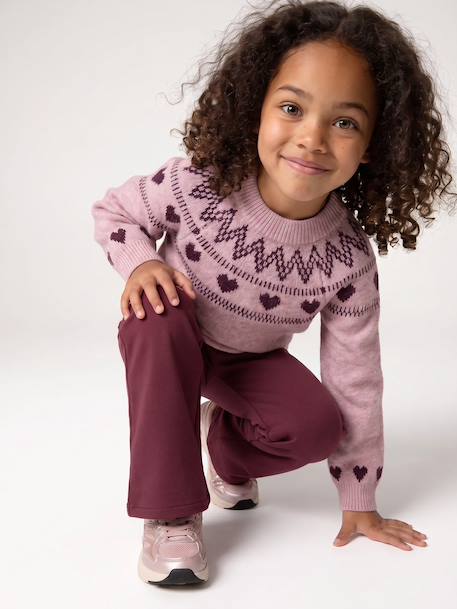 Pull fille manches longues col rond rose pâle+vert sauge 1 - vertbaudet enfant 