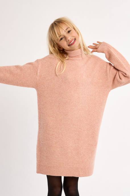 Robe en maille, col roulé Beige+Rose 6 - vertbaudet enfant 