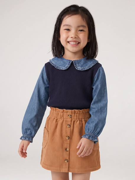 Pull col claudine lilas+marine+tomette 5 - vertbaudet enfant 