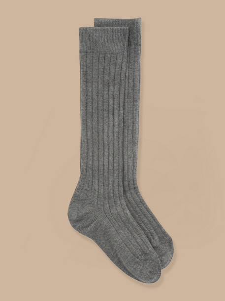 Chaussettes hautes fille Gris chine moyen+Marine 1 - vertbaudet enfant 