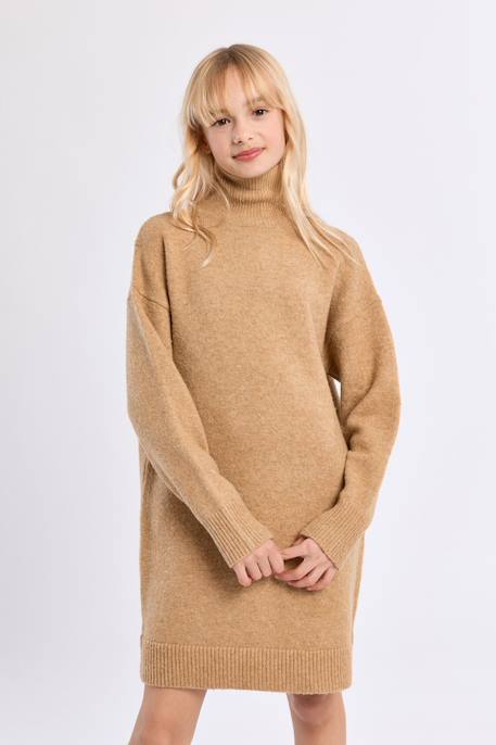 Robe en maille, col roulé Beige+Rose 4 - vertbaudet enfant 